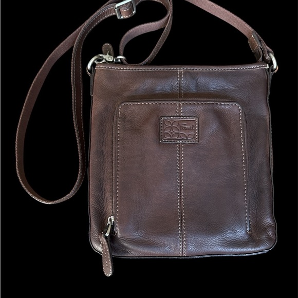 Fossil Dark Brown Pebble Grain Leather Messenger Bag - Picture 9 of 9